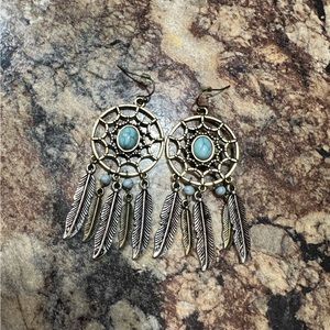 Western turquoise dream catcher earrings